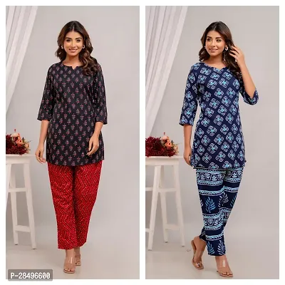 Elegant Black Rayon Printed Top  Pyjama Set For Women