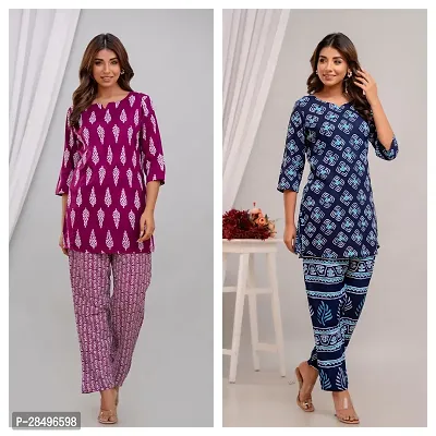 Elegant Purple Rayon Printed Top  Pyjama Set For Women-thumb0