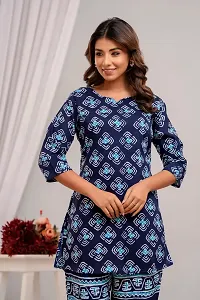 Elegant Blue Rayon Printed Top  Pyjama Set For Women-thumb3