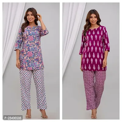 Elegant Purple Rayon Printed Top  Pyjama Set For Women-thumb0