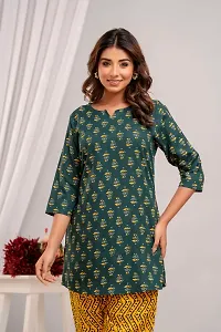 Elegant Green Rayon Printed Top  Pyjama Set For Women-thumb1