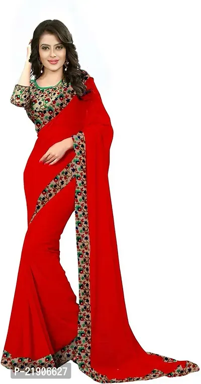 Beautiful Red Georgette Printed Saree With Blouse Piece