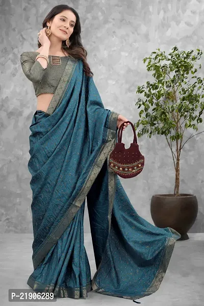 Beautiful Blue Art Silk Printed Saree With Blouse Piece