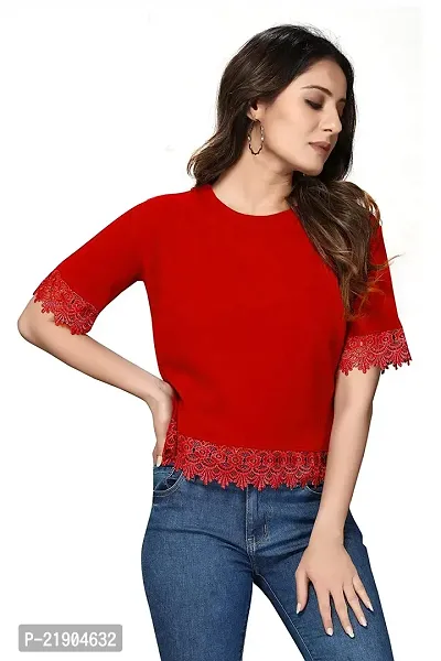Elegant Red Polyester Self Design Top For Women
