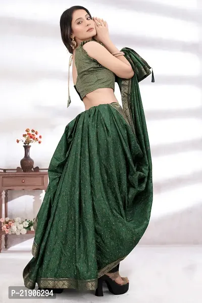 Beautiful Dark Green Art Silk Printed Saree With Blouse Piece