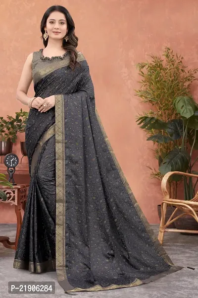 Beautiful Black Art Silk Printed Saree With Blouse Piece-thumb0