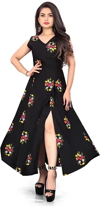 Stylish Black Crepe Printed Fit And Flare Dress For Women-thumb2