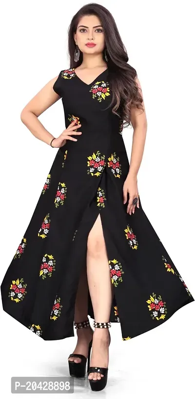 Stylish Black Crepe Printed Fit And Flare Dress For Women-thumb3