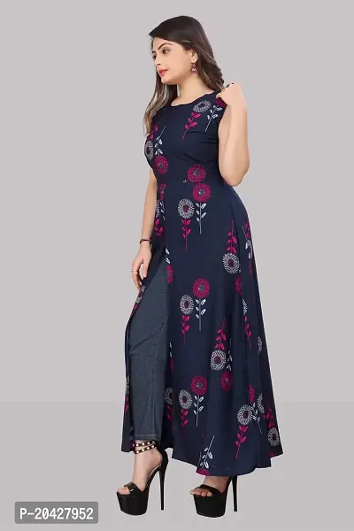 Stylish Blue Crepe Printed Fit And Flare Dress For Women-thumb3