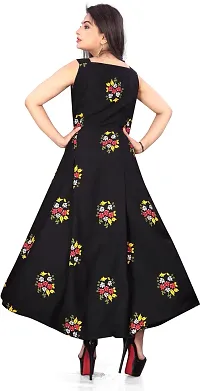 Stylish Black Crepe Printed Fit And Flare Dress For Women-thumb1