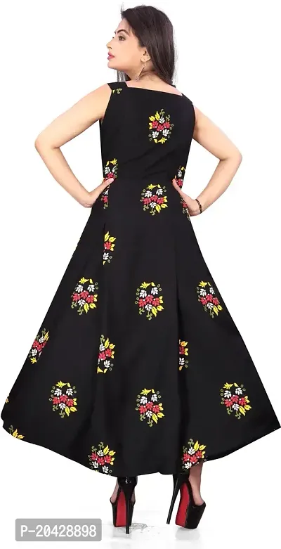 Stylish Black Crepe Printed Fit And Flare Dress For Women-thumb2