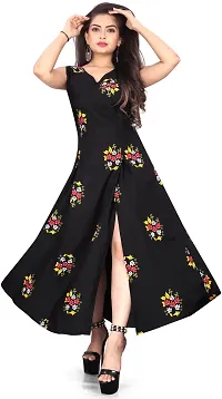 Stylish Black Crepe Printed Fit And Flare Dress For Women-thumb3