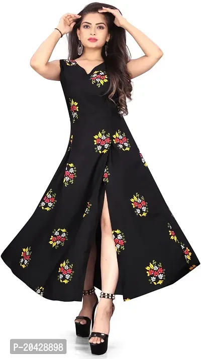 Stylish Black Crepe Printed Fit And Flare Dress For Women-thumb4