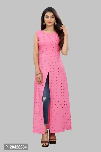 Stylish Pink Crepe Printed Fit And Flare Dress For Women-thumb0