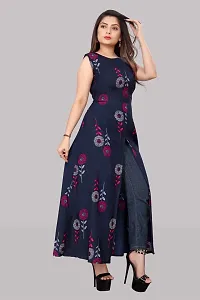 Stylish Blue Crepe Printed Fit And Flare Dress For Women-thumb1