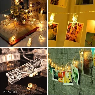 Trusmile Waterproof LED String 16 Clips Fairy Twinkle Diwali Party Christmas Home Decor Festivals Lights for Decoration for Hanging Photos, Cards and Artwork - Warm White-thumb3