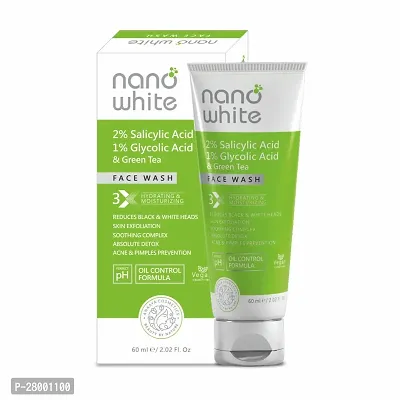 Nano White Face Wash | 2 % Salicylic, 1 % Glycolic  Green Tea | Reduce Black Head  White Head, Wrinkles  Acne Pimple (60 ml)