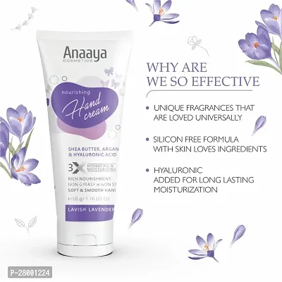 Anaaya Nourishing Hand Cream | Lavish Lavender  | Shea Butter  Cocoa Butter with Argan Oil  Hyaluronic  | Non-greasy  Non Sticky  | Soft  Moisturizing | Vegan  Paraben Free (50g)-thumb2