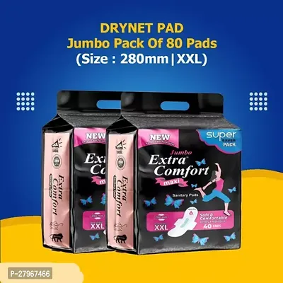 Jumbo Extra Day Night Protection Dry Net Sanitary Napkin Pads (XXL Size, 80 pads in 2 pack)