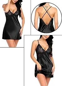 AmiLuv Women Polyester Blend Solid Above The Knee Nightwear Honeymoon Dress for Women Black-thumb1