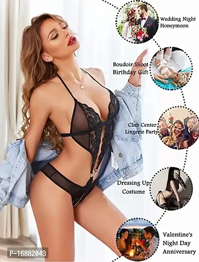 Women One Piece Lingerie Deep V Teddy Style Sexy Lace Bodysuit