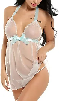 AmiLuv Women's Sexy Lingerie with G-String Panty 90% Net  10% Polyester Above Knee Babydoll for Honeymoon White-thumb1