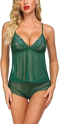 AmiLuv Women Lingerie V Neck Nightwear Satin Sleepwear Lace Chemise Mini Teddy Green-thumb1