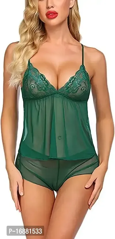 AmiLuv Women Lingerie V Neck Nightwear Satin Sleepwear Lace Chemise Mini Teddy Green-thumb2