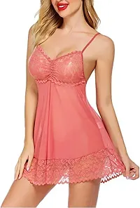 AmiLuv Women Polyester Blend Solid Above The Knee Babydoll Lingerie Nighty for Women Above Knee Baby Doll Night Dress Semi Transparent-thumb3