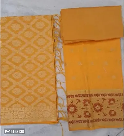 Elegant Yellow Cotton Embroidered Dress Material with Dupatta For Women-thumb0