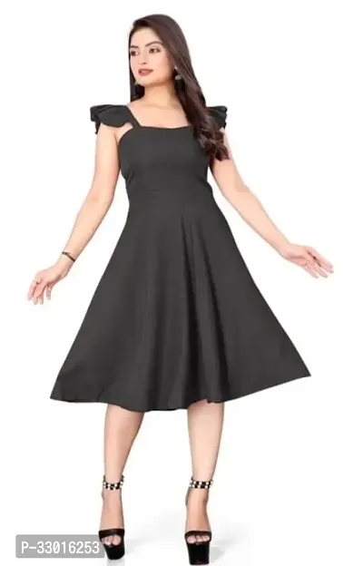 Stylish Black Polyester Solid Dress For Women-thumb0