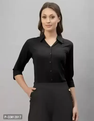 Elegant Black Cotton Blend Solid Shirt For Women-thumb0