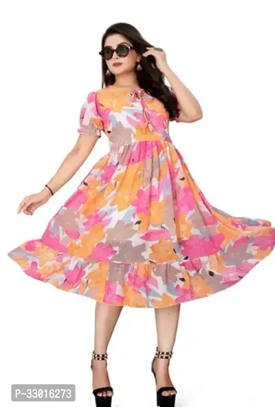 Stylish Multicoloured Georgette Printed Dress For Women-thumb0