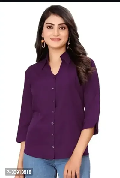 Elegant Purple Cotton Blend Solid Shirt For Women-thumb0