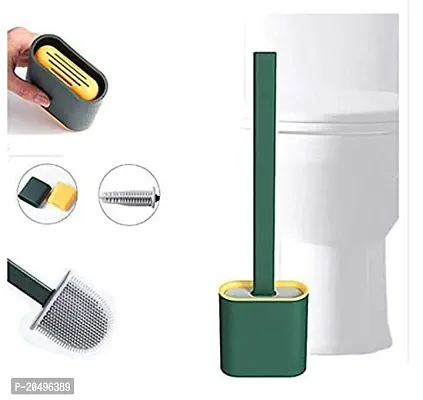 ShoppyCharms Silicone Toilet Brush with Holder Stand for Bathroom Cleaning (Multicolor) - (SC-1410) - Pack of 1-thumb3