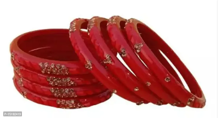 Elegant Red Glass Bangles Set For Women And Girls