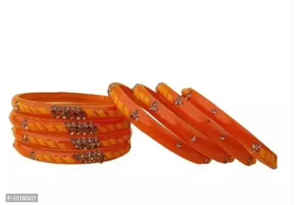 Elegant Orange Glass Bangles Set For Women And Girls