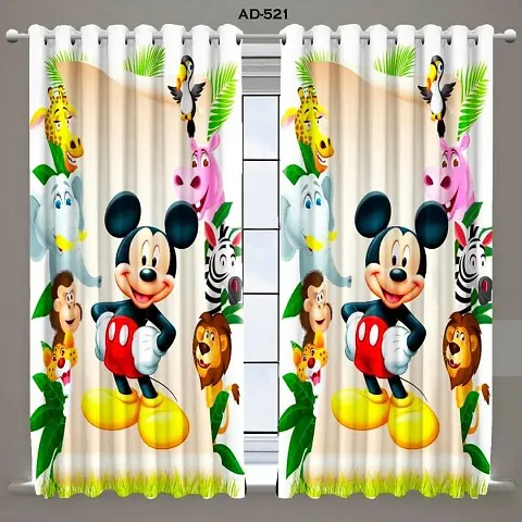Harshika Home Furnishing Polyester 3D Micky Mouse Printed 4ft x 5ft Window Size Curtains for Kids Room (Multicolour) -2 Pieces