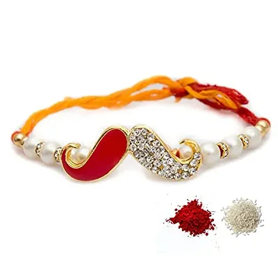 To The Nines Red Alloy, Mauli and Artificial Diamonds Elegant Rakhi Band for Men
