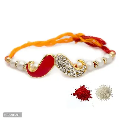 To The Nines Red Alloy, Mauli and Artificial Diamonds Elegant Rakhi Band for Men-thumb0