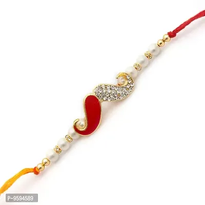 To The Nines Red Alloy, Mauli and Artificial Diamonds Elegant Rakhi Band for Men-thumb5