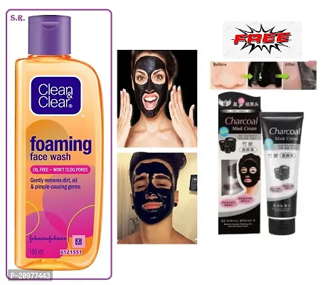 Clean  Clear Foaming Face Wash 150 ml   Charcoal Peel Off Mask  Cream 100ml Free-thumb0