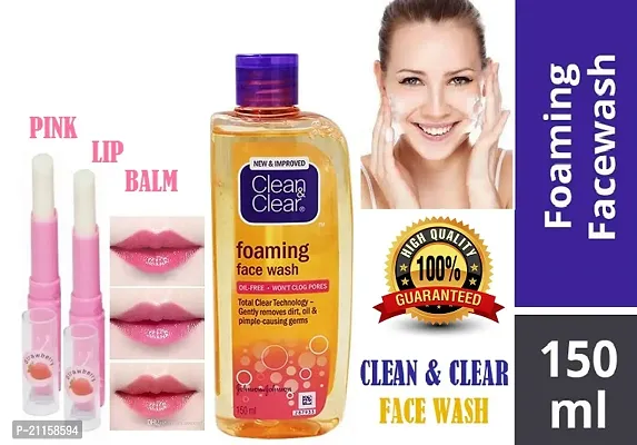 Clean  Clear Foaming Face Wash 150 ml  Pink Lipbam (Pack Of-2)