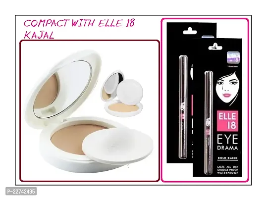 Lekme Compect Makup Foundation 50 gm With  EllE 18 Eye Liner Drama Kajal Professional  Combo Pack