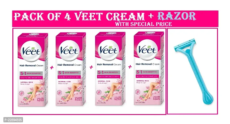 Veet Hair Removal Cream Skin Clean  Milk  Jasmine 25gm (Pack Of-3) With Razor  Combo  Pack-thumb0