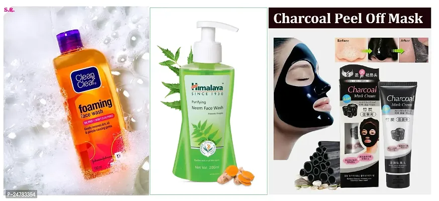 Clean  Clear Foaming  Face Wash 150 ml With Himalaya Purifying Face Wash 200 ml Charcoal Face Mask 100 ml Combo Pack
