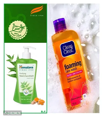 Himalaya Purifying Neem  Face Wash 200 ml With Clean  Clear Foaming Face Wash 150 ml