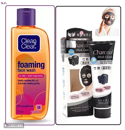 Clean  Clear Foaming   Face Wash 150 ml And Charcoal Face Mask 100 ml Combo Pack