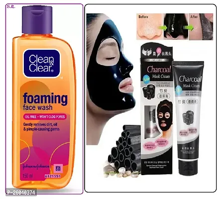 Clean  Clear Foaming   Face Wash 150 ml With  Charcoal Peel Off mask 100 ml Combo Pack