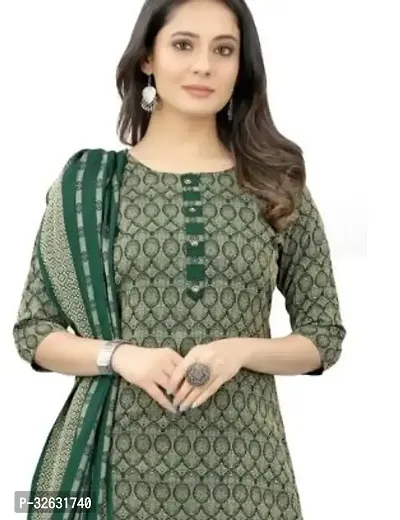 Beautiful Cotton Blend Green Printed Kurta For Women-thumb0